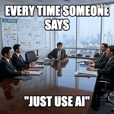 in a boardroom, with employees sitting around table with a whiteboard and windows. one of the employees stands up and jumps out the glass window and falls to his death