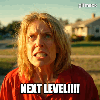 crazy karen screaming "next level" up into the air